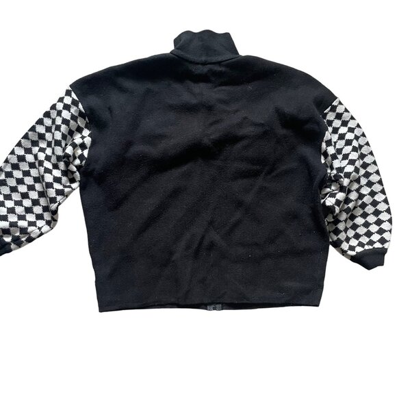 More In Love Womens Black & White Checkered Sleeve Zip-Up Sweatshirt Jacket S - Picture 3 of 7